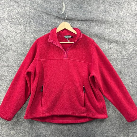 L.L. Bean Tops - LL Bean Fleece Jacket Sweatshirt Womens XL Pink Zip Pockets Pullover Outdoor